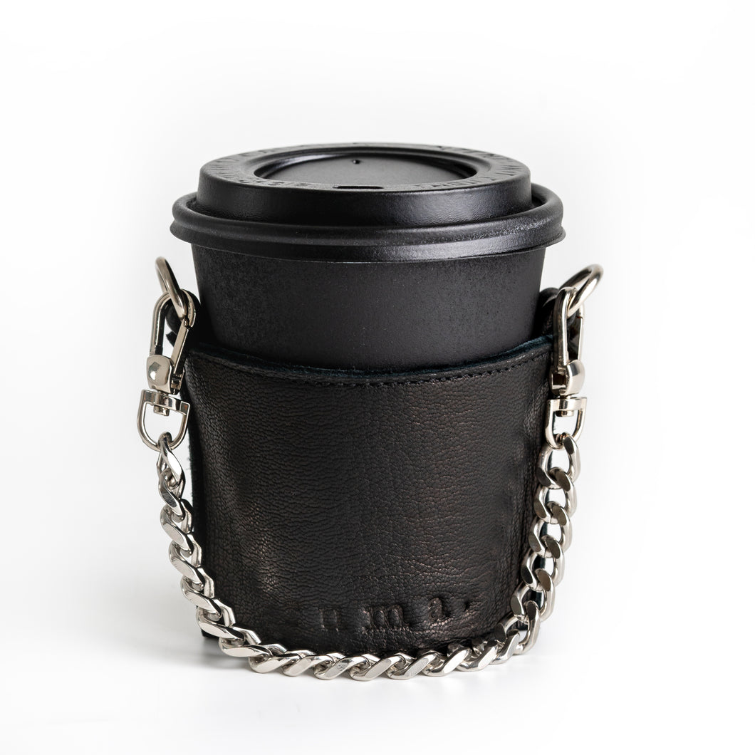 THE BAJU | Soft Leather Coffee Cup Sleeve In Black