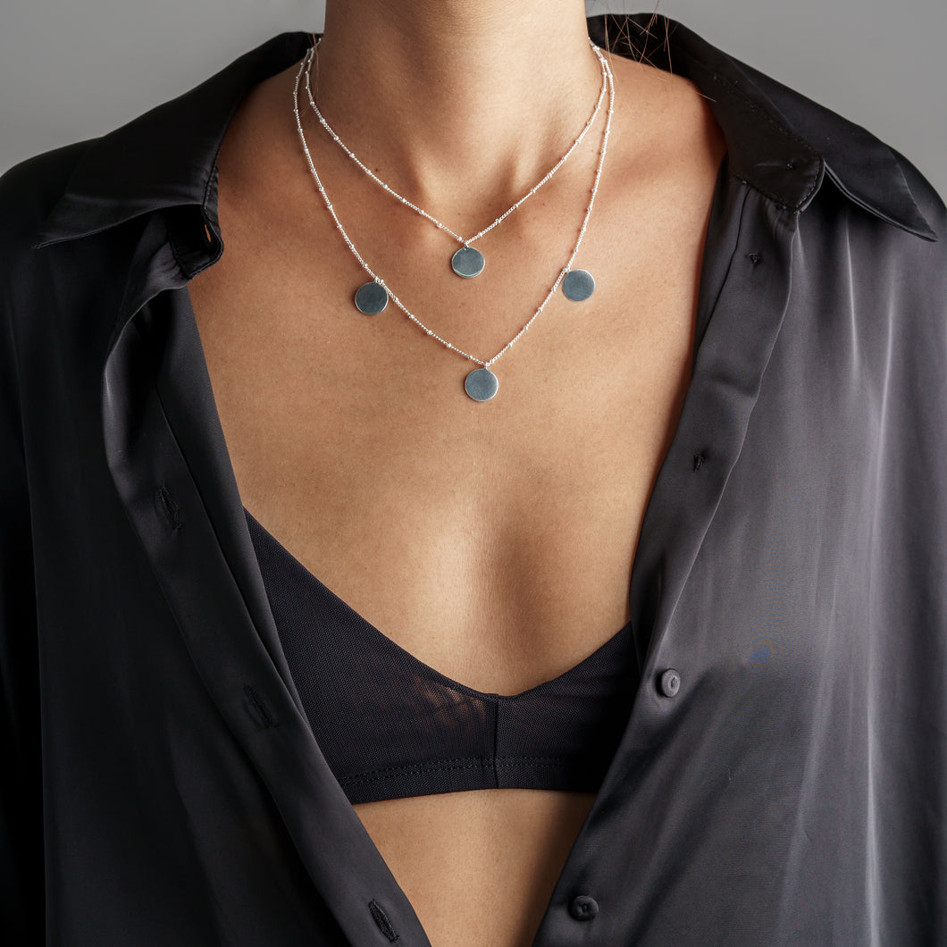 THE ROBIN | Double Chain Disc Necklace In 925 Silver