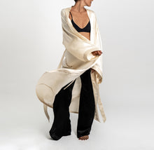 将图片加载到图库查看器，THE KAJE | Embroidered Italian Silk Kimono In Sand
