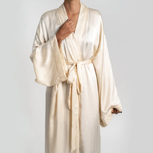 将图片加载到图库查看器，THE KAJE | Embroidered Italian Silk Kimono In Sand

